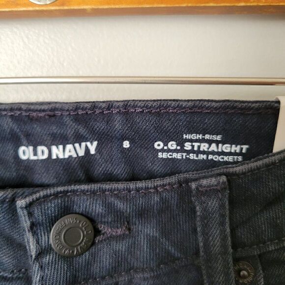 NWT OLD NAVY O.G. STRAIGHT HIGH RISE JEANS BLACK RIPPED SIZE 8 - Picture 15 of 16